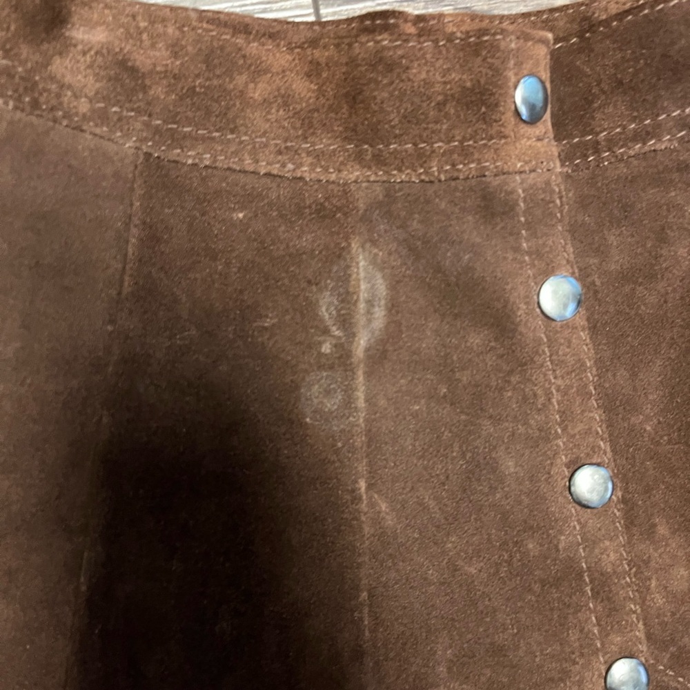 Vintage 1970 Bergman’s brown leather suede A line pleated  button front … - Picture 11 of 12